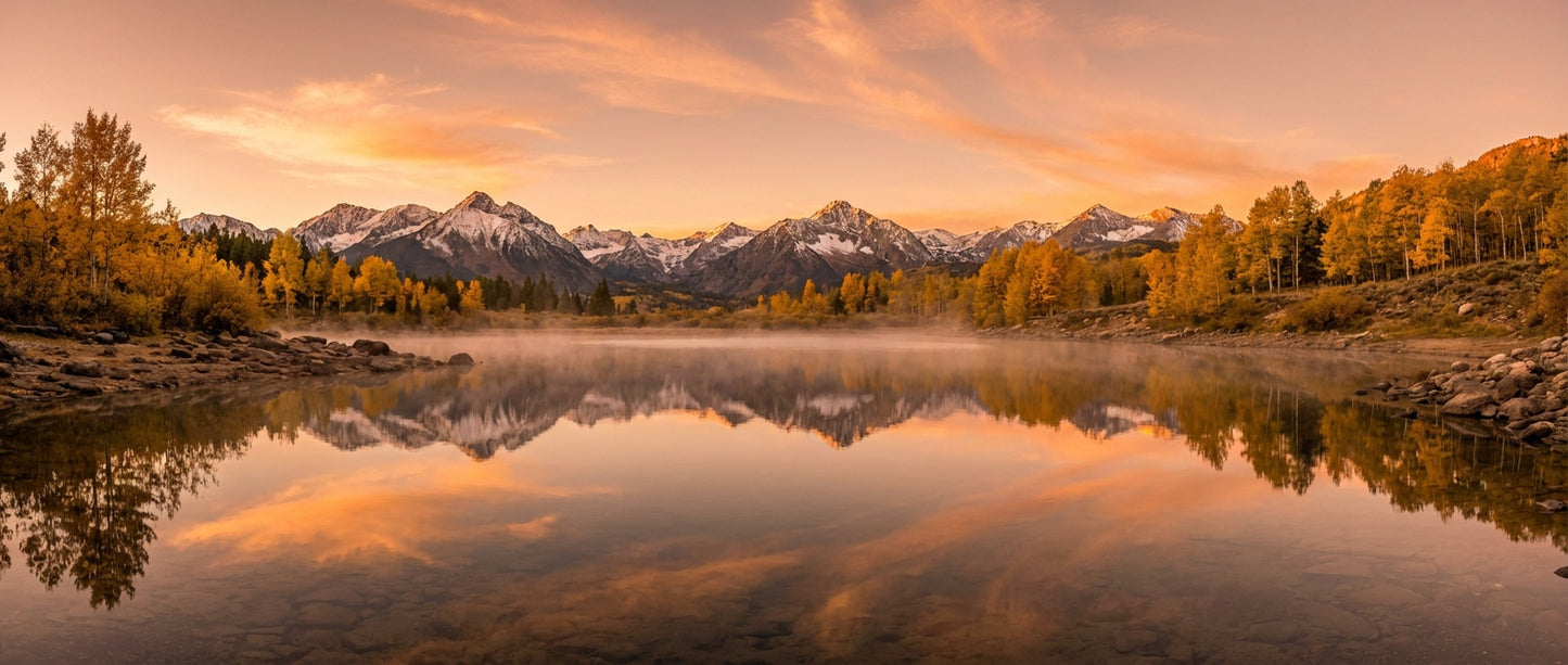 Golden Hour at Mountain Lake Canvas Wall Art | Serene Sunset Nature Print for Modern & Nordic Interiors