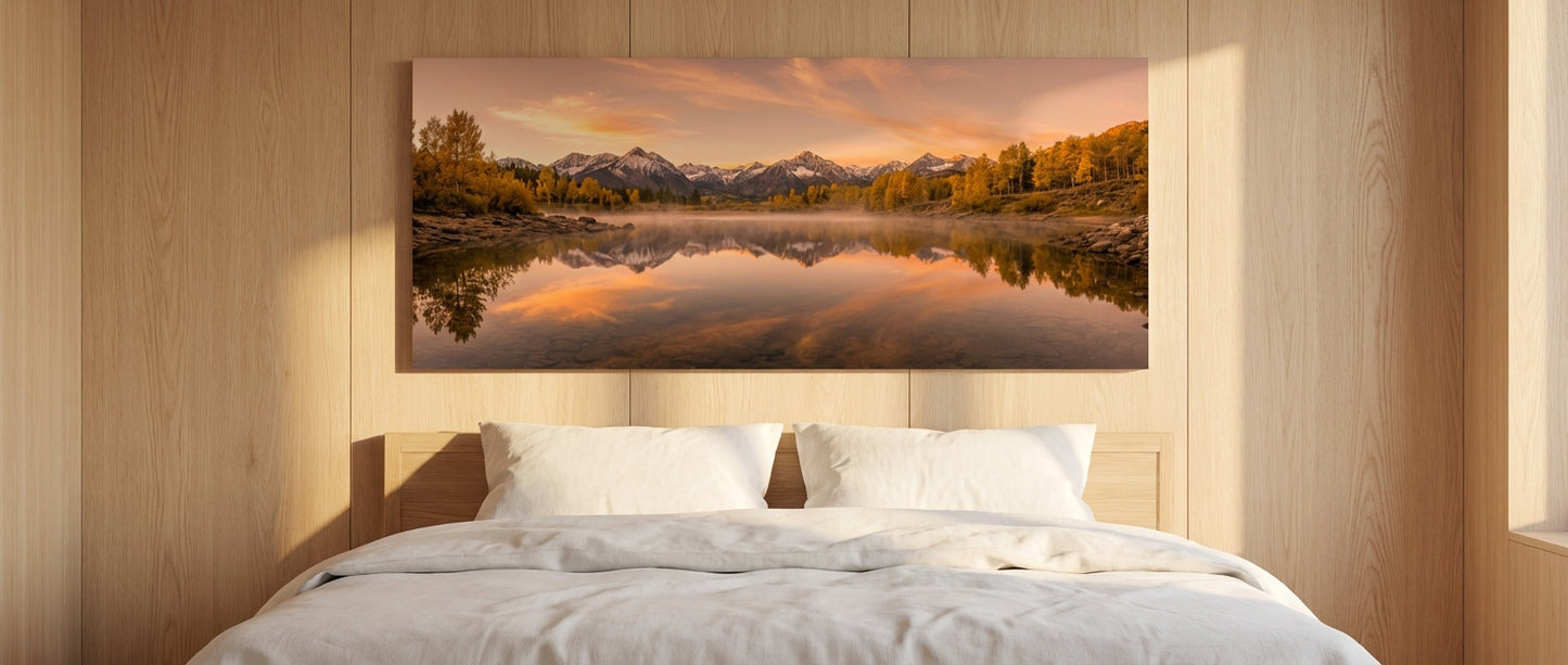 Golden Hour at Mountain Lake Canvas Wall Art | Serene Sunset Nature Print for Modern & Nordic Interiors