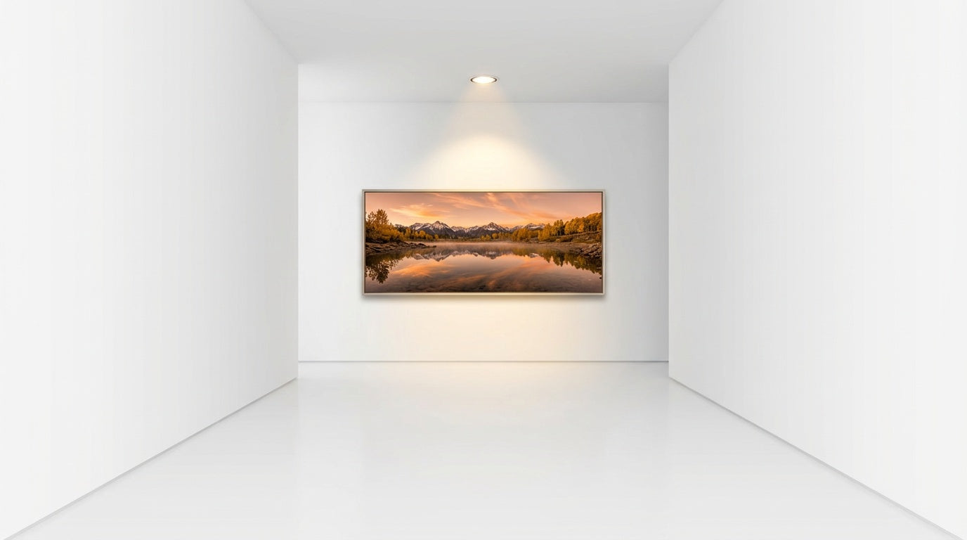 Golden Hour at Mountain Lake Canvas Wall Art | Serene Sunset Nature Print for Modern & Nordic Interiors