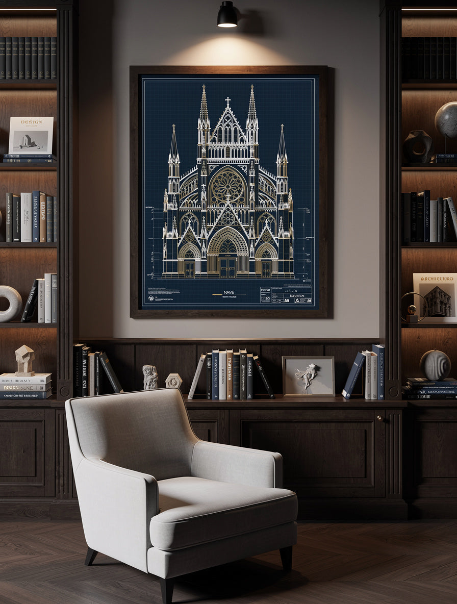 Gothic Cathedral Vertical Geometry Line Art | Blueprint