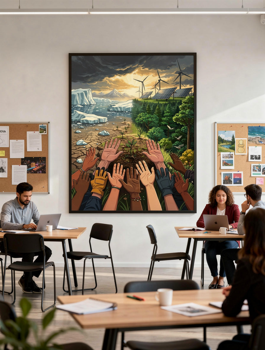 Hands Rising Climate Reckoning Wall Art | Activism