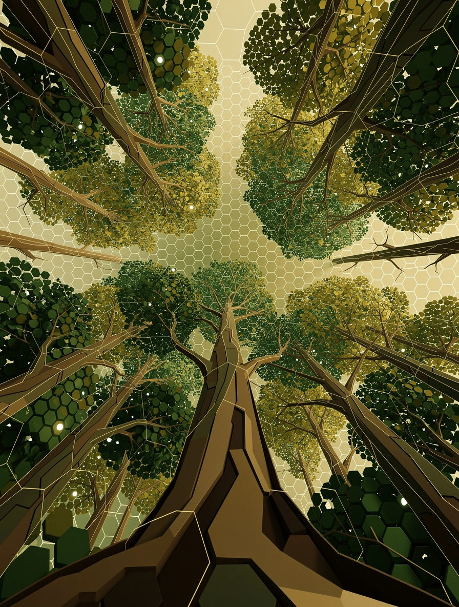 Hexagonal Canopy Geometry Wall Art | Modern Nature Print