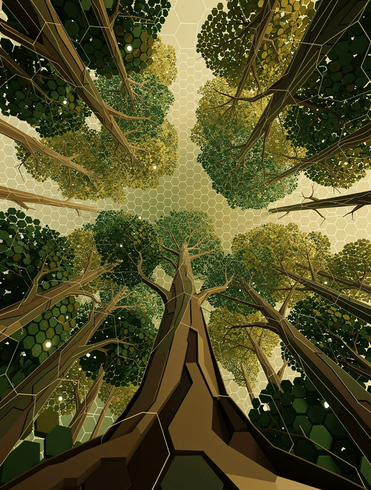 Hexagonal Canopy Geometry Wall Art | Modern Nature Print