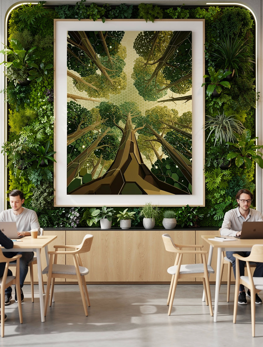 Hexagonal Canopy Geometry Wall Art | Modern Nature Print