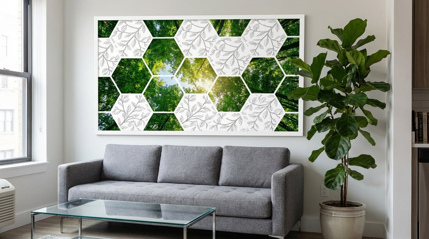 Hexagonal Canopy Geometric Nature Wall Art | Modern Print