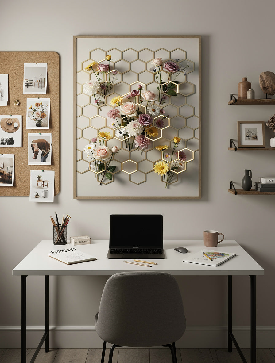 Honeycomb Flower Matrix Geometric Wall Art | Modern