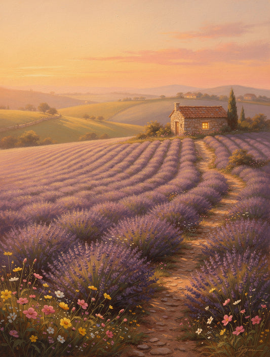 Lavender Fields Golden Hour | Cottagecore Canvas Art