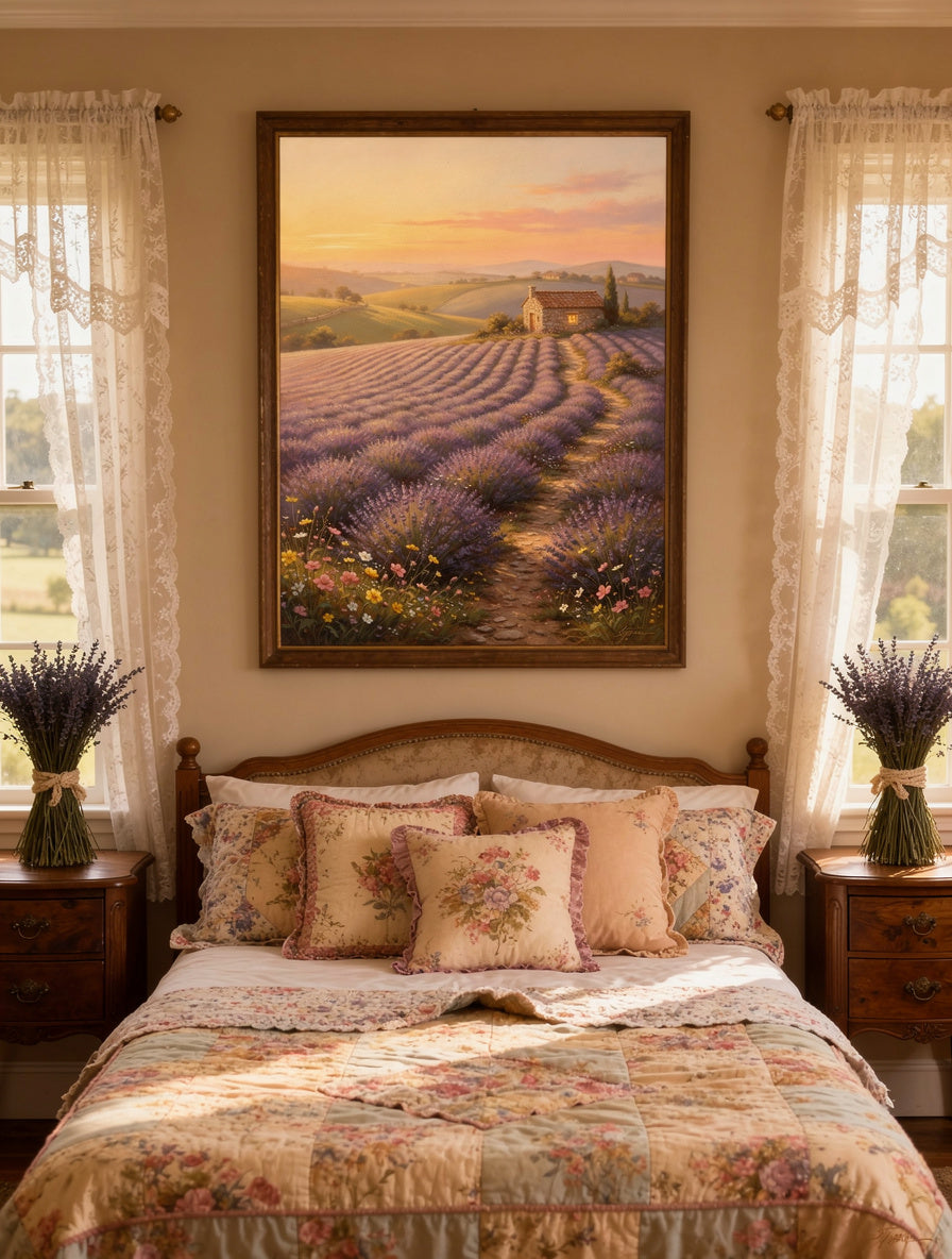 Lavender Fields Golden Hour | Cottagecore Canvas Art