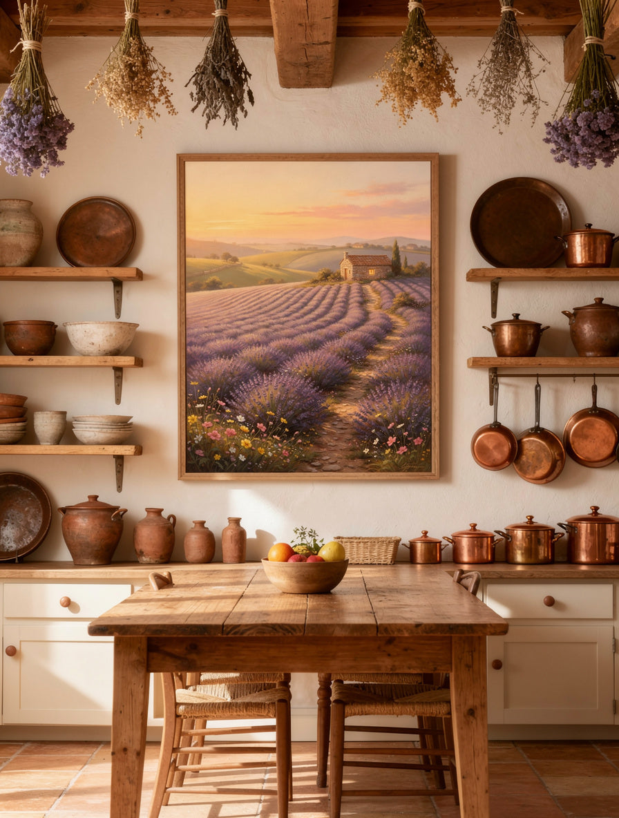 Lavender Fields Golden Hour | Cottagecore Canvas Art