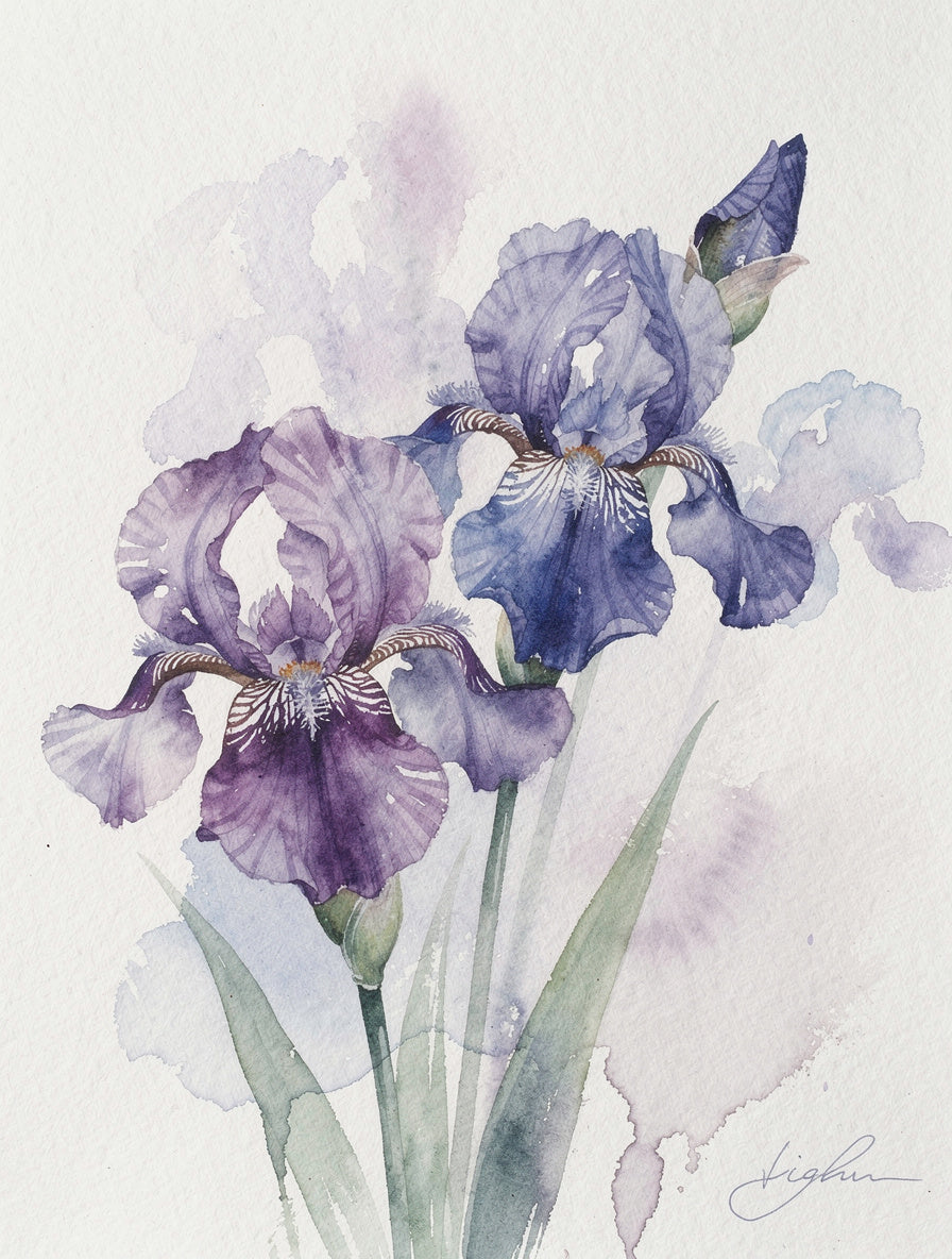 Loose Iris Cascade Watercolor | Botanical Wall Art