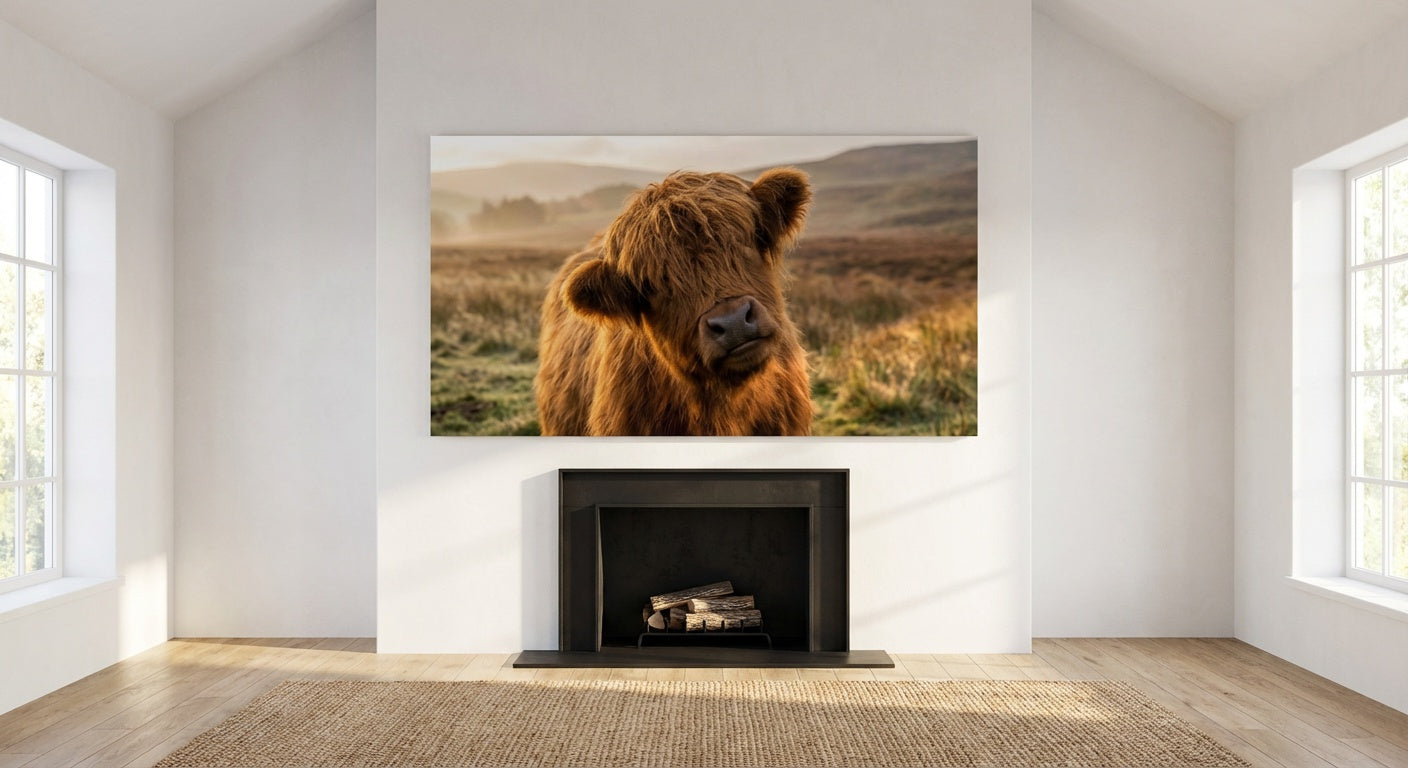 Majestic Highland Cow Portrait Canvas Wall Art | Rustic Farmhouse Animal Print for Living Room & Study
