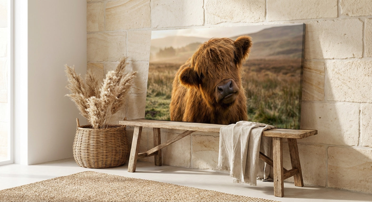 Majestic Highland Cow Portrait Canvas Wall Art | Rustic Farmhouse Animal Print for Living Room & Study