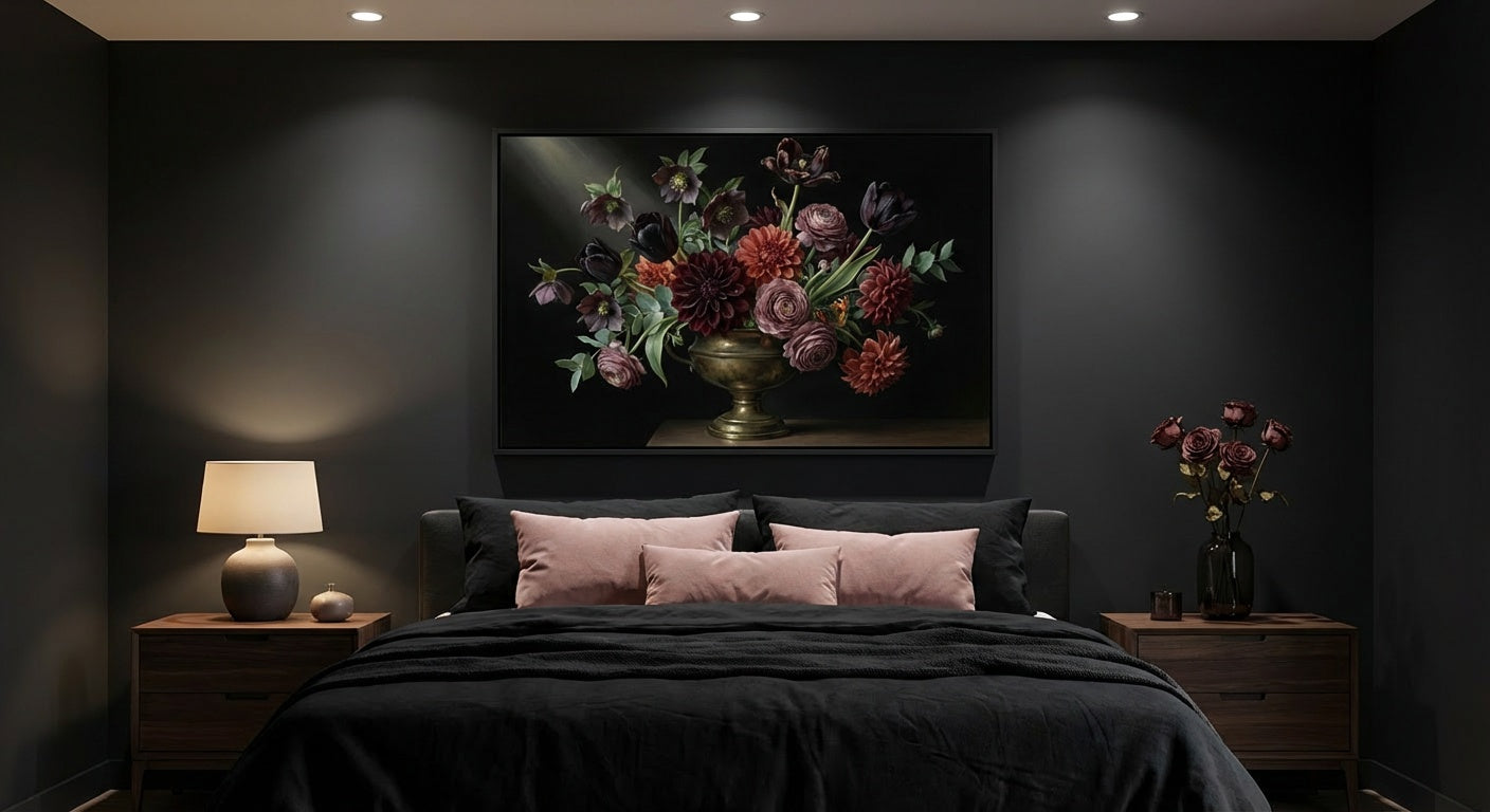 Midnight Dahlia Vanitas Dark Floral Wall Art | Moody Botanical