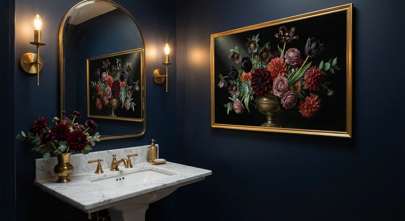 Midnight Dahlia Vanitas Dark Floral Wall Art | Moody Botanical