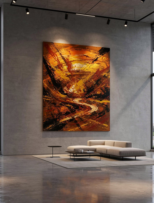 Molten Sunset Explosion Abstract | Gestural Color Art