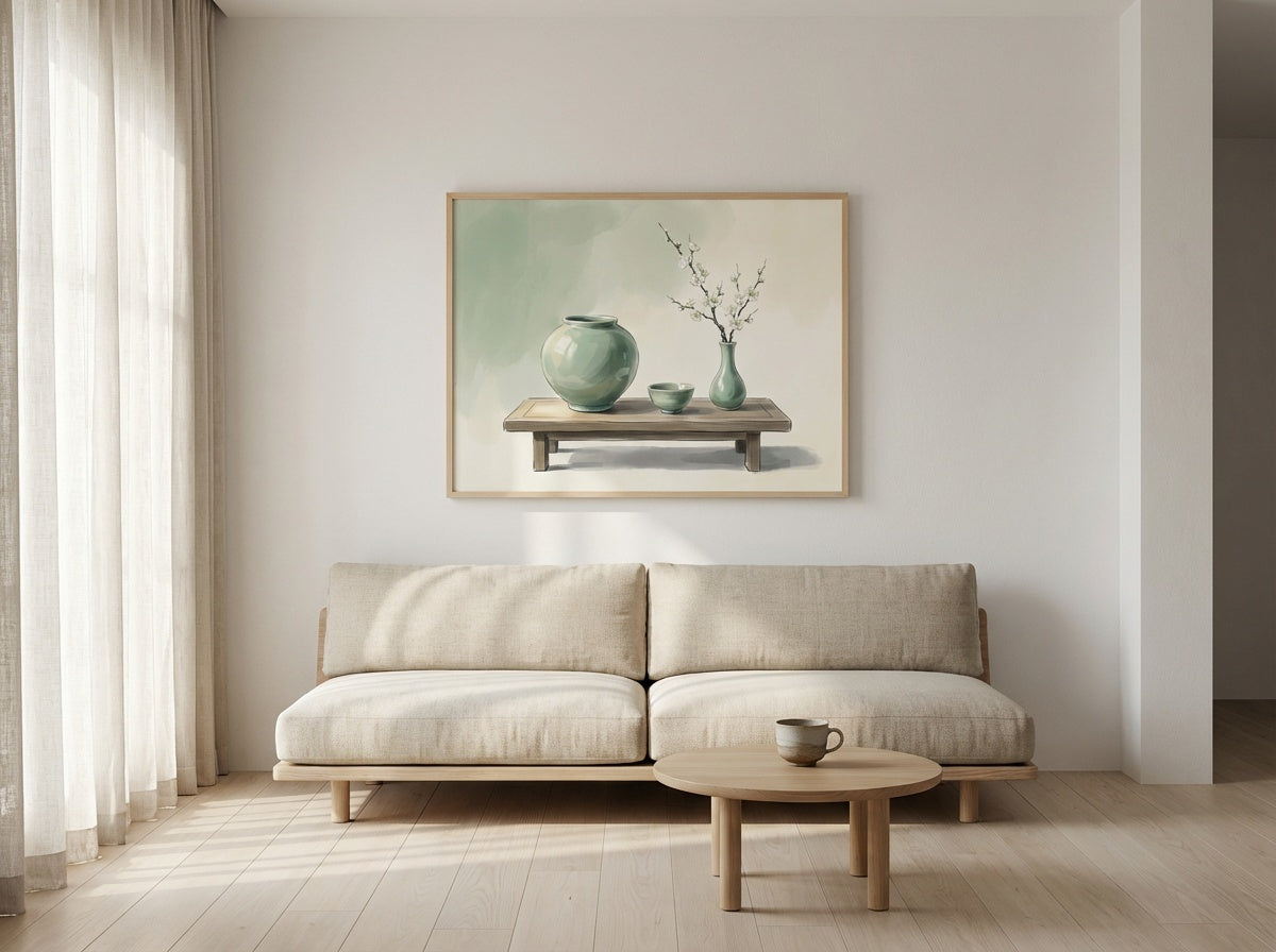Morning Celadon Still Life Wall Art | Korean Minimalist