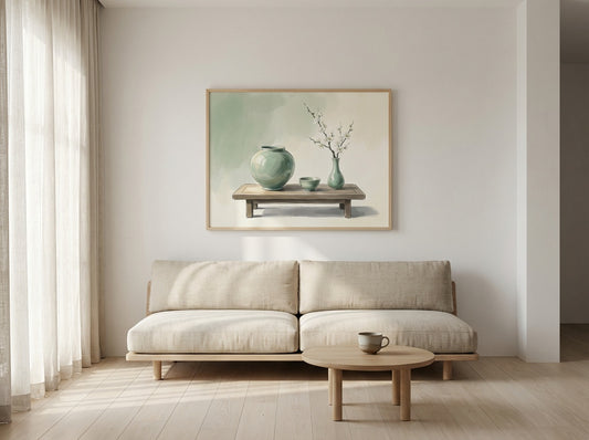Morning Celadon Still Life Wall Art | Korean Minimalist