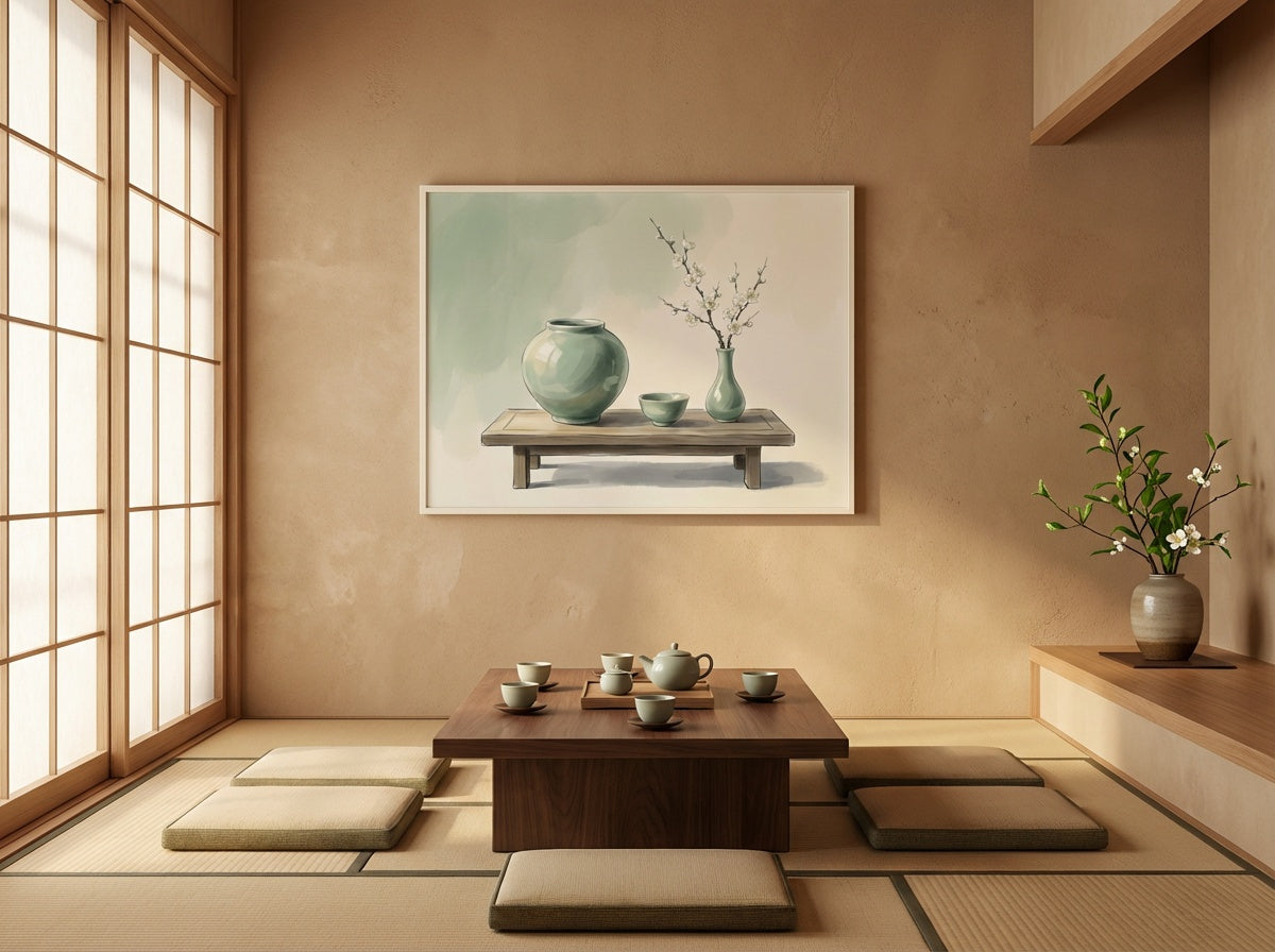 Morning Celadon Still Life Wall Art | Korean Minimalist