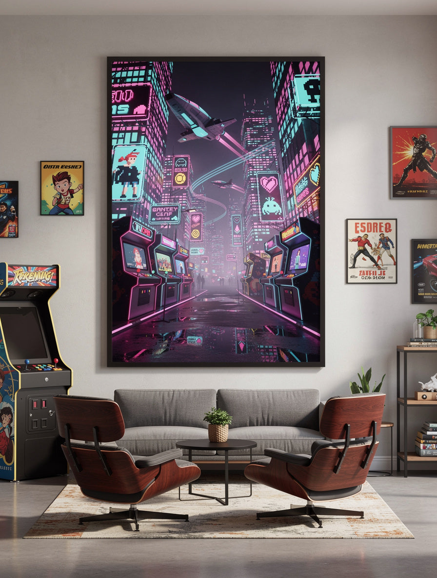 Neon Streets Cyber City Arcade Wall Art | Retro