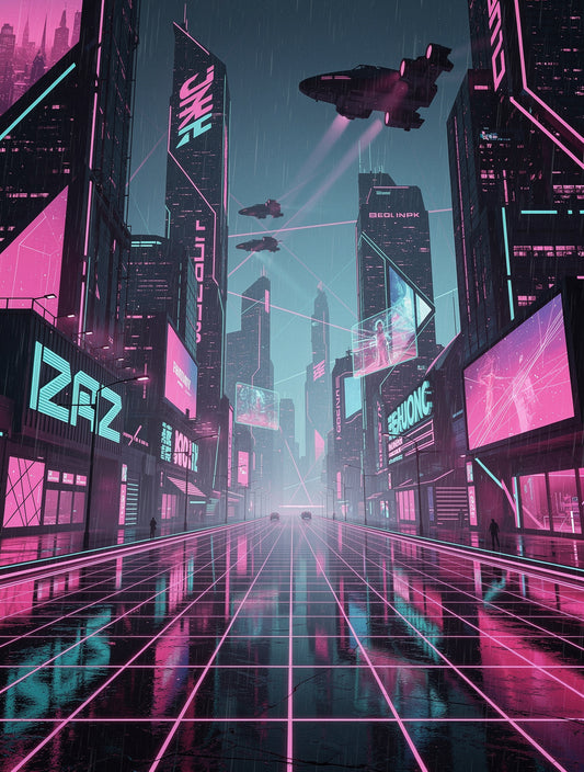 Neon Vaporwave Metropolis Wall Art | Cyberpunk Canvas