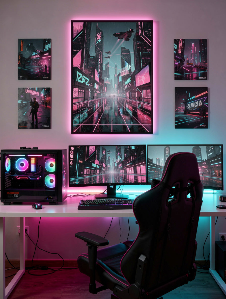 Neon Vaporwave Metropolis Wall Art | Cyberpunk Canvas