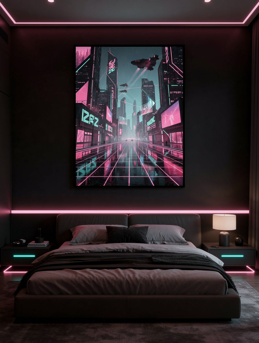 Neon Vaporwave Metropolis Wall Art | Cyberpunk Canvas