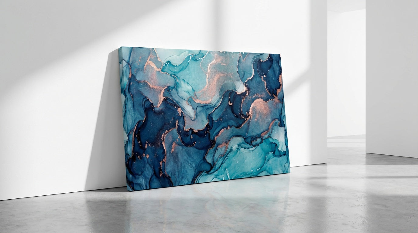 Oceanic Flow Abstract Canvas Print — Blue Teal Fluid Art for Modern Minimalist Interiors