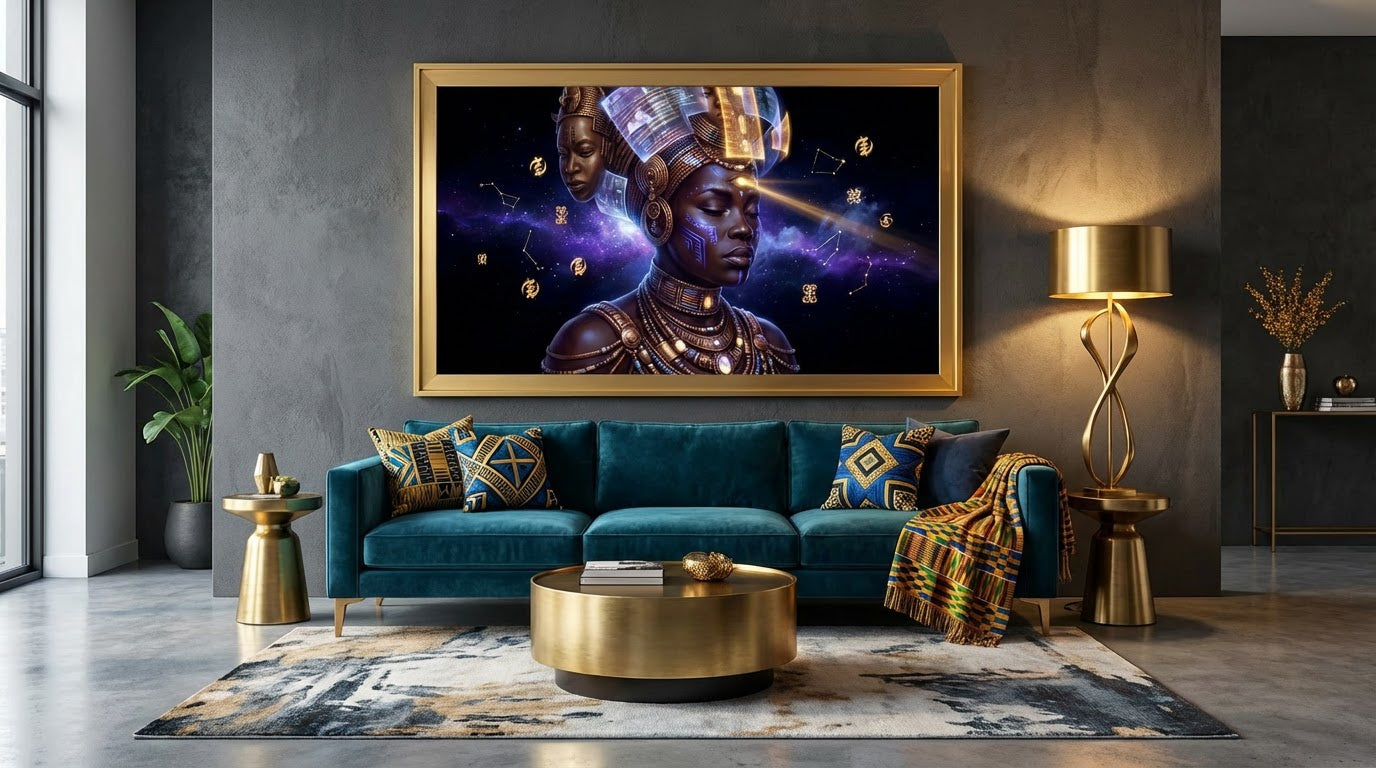 Oracle of the Indigo Nebula – Afrofuturist Cosmic Wall Art | Cultural Futurism Print