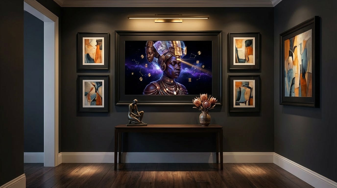 Oracle of the Indigo Nebula – Afrofuturist Cosmic Wall Art | Cultural Futurism Print
