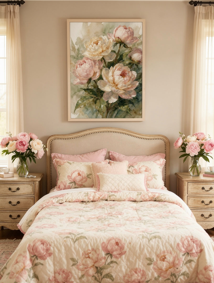 Peonies in Morning Mist Watercolor | Botanical Art