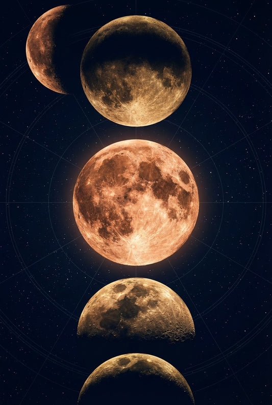 Phases of the Copper Moon Celestial Wall Art | Lunar Cycle Print for Bedroom & Nursery Decor