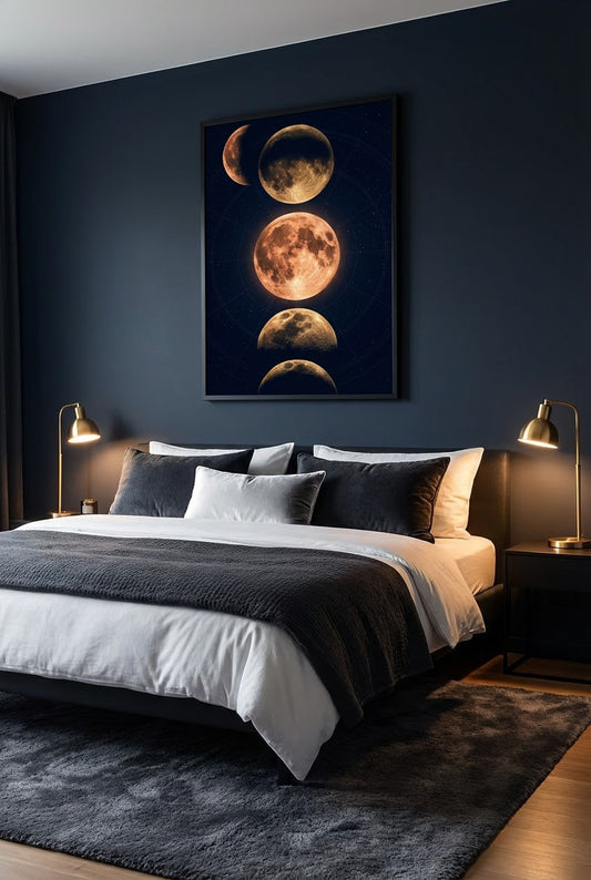 Phases of the Copper Moon Celestial Wall Art | Lunar Cycle Print for Bedroom & Nursery Decor
