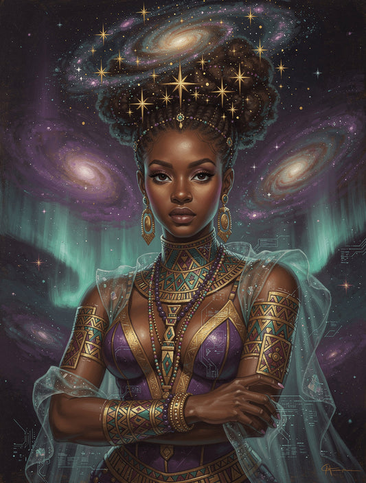 Queen of Stardust Crowns Afrofuturism Wall Art | Canvas