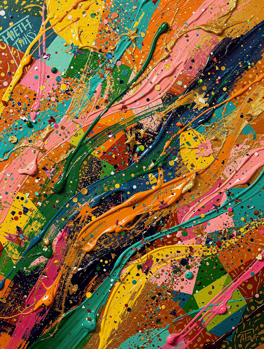 Rainbow Explosion Confetti Abstract Wall Art | Maximalist