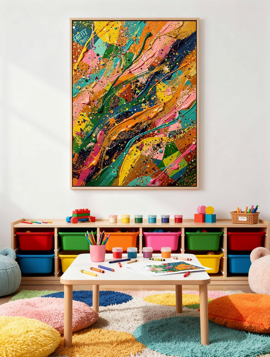 Rainbow Explosion Confetti Abstract Wall Art | Maximalist