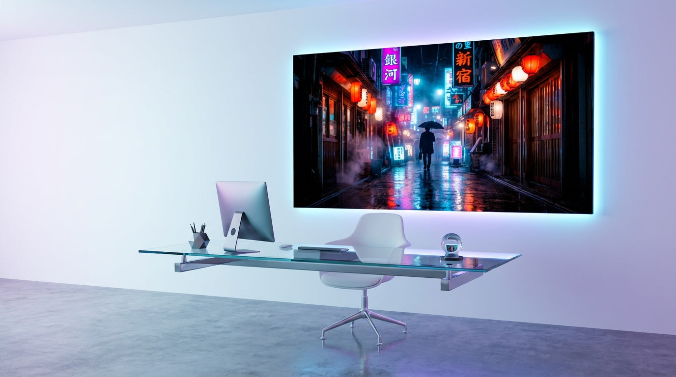 Rainy Night in Tokyo Cityscape Wall Art | Neon-Lit Urban Skyline Print | Japanese Street Scene