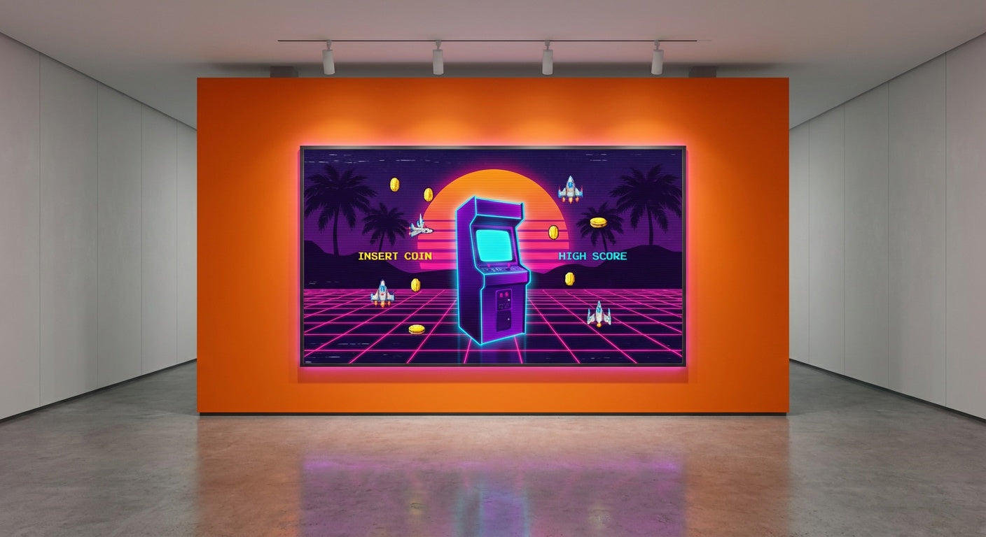 Retro Arcade Nostalgia Wall Art | Vintage Gaming Pop Culture Print for Media Room & Creative Workspace