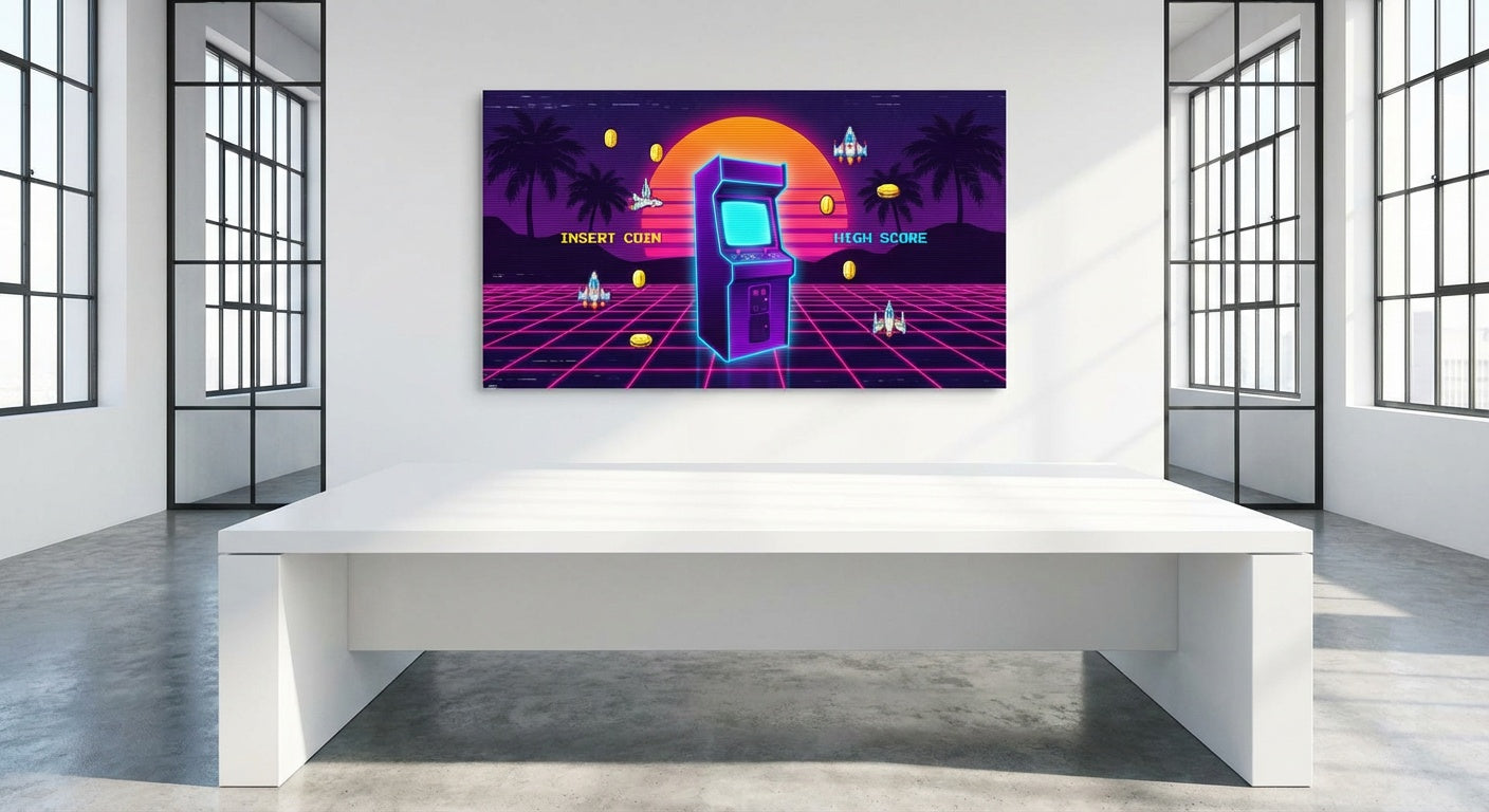 Retro Arcade Nostalgia Wall Art | Vintage Gaming Pop Culture Print for Media Room & Creative Workspace