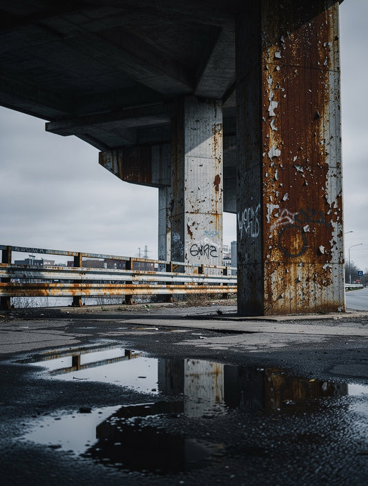 Rust and Rain Industrial Underpass | Urban Wall Art