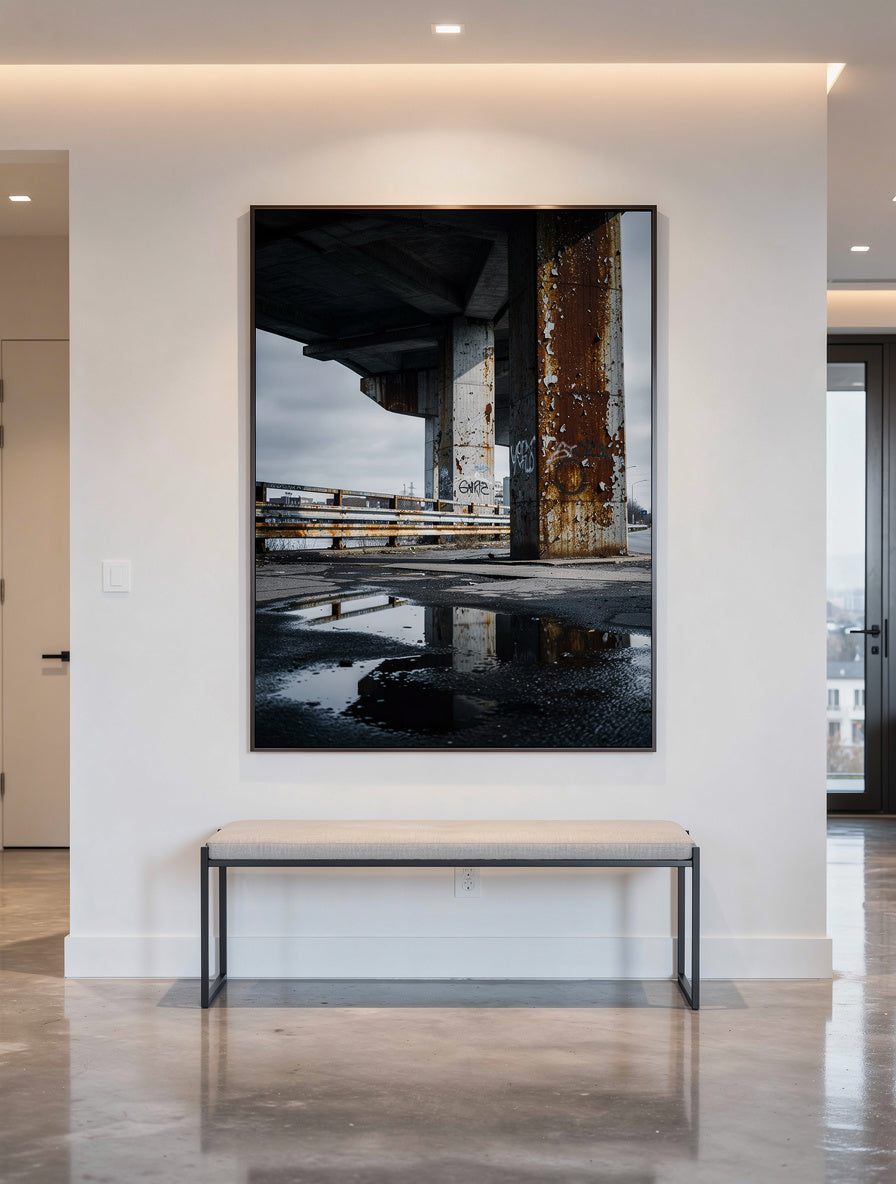 Rust and Rain Industrial Underpass | Urban Wall Art