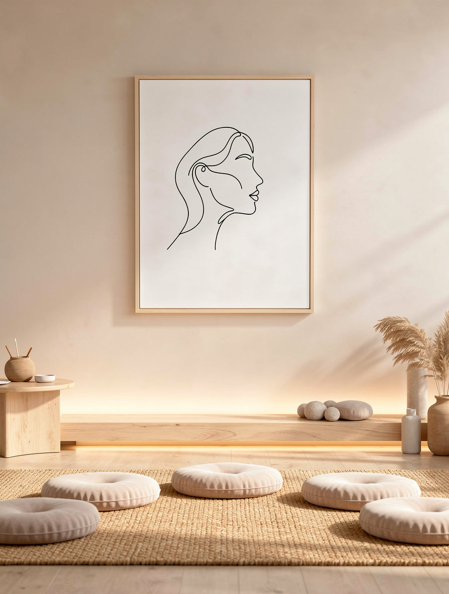 Single Stroke Woman Profile Line Art | Minimalist Canvas