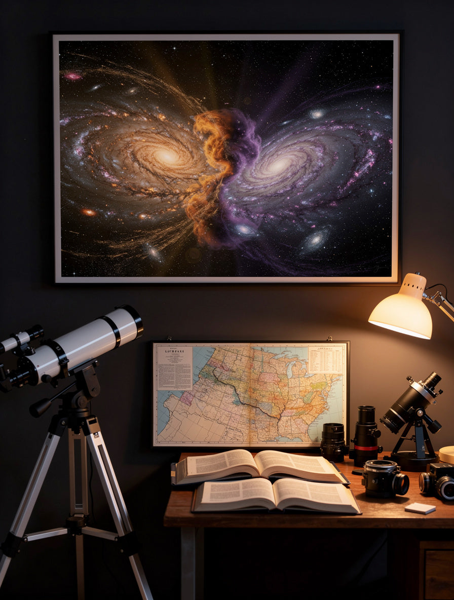 Spiral Galaxy Collision Merger Wall Art | Cosmic