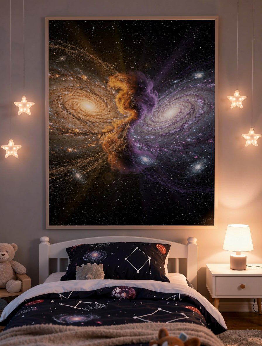 Spiral Galaxy Collision Merger Wall Art | Cosmic