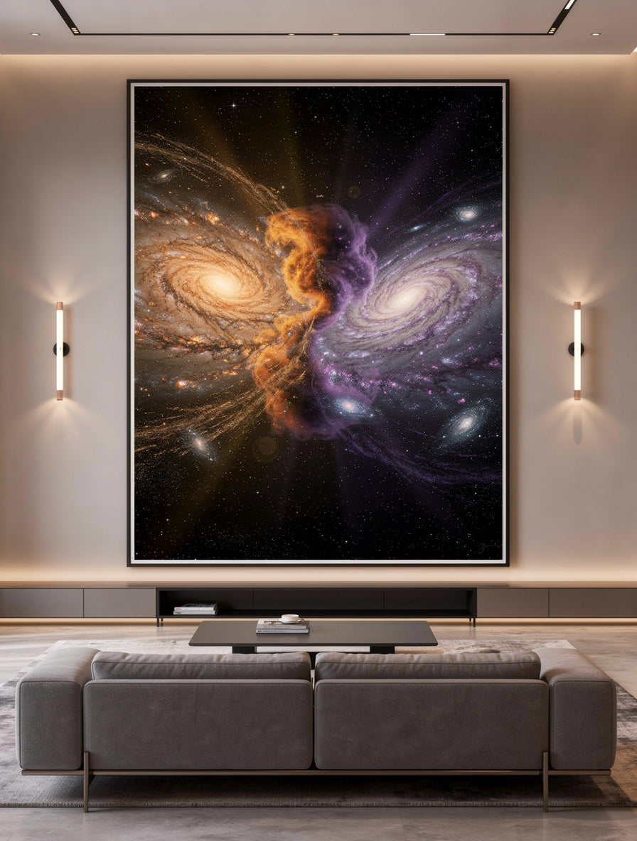 Spiral Galaxy Collision Merger Wall Art | Cosmic
