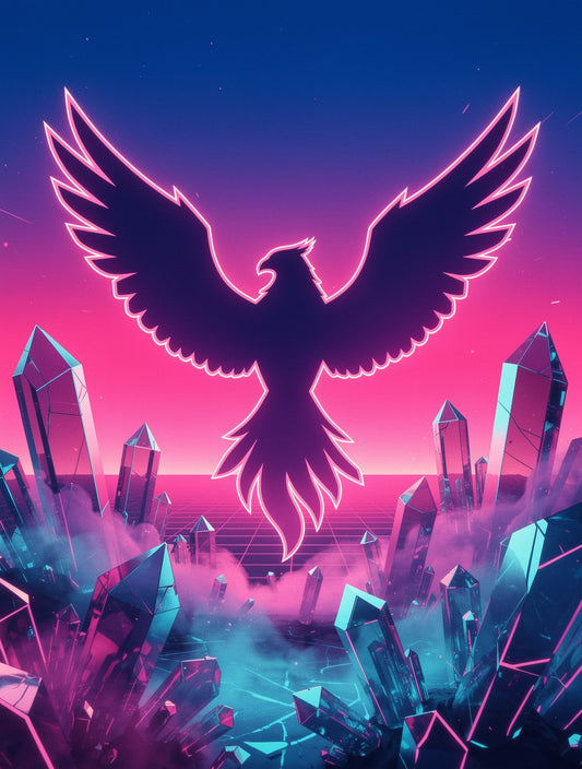 Synthwave Phoenix Rising | Neon Retro Futurism Canvas