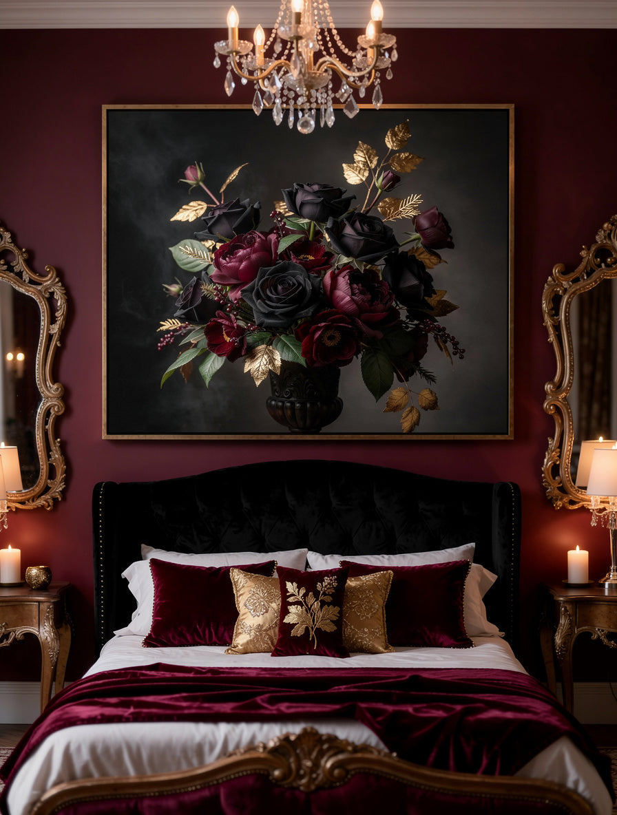 Velvet Midnight Garden Wall Art | Gothic Romance Canvas
