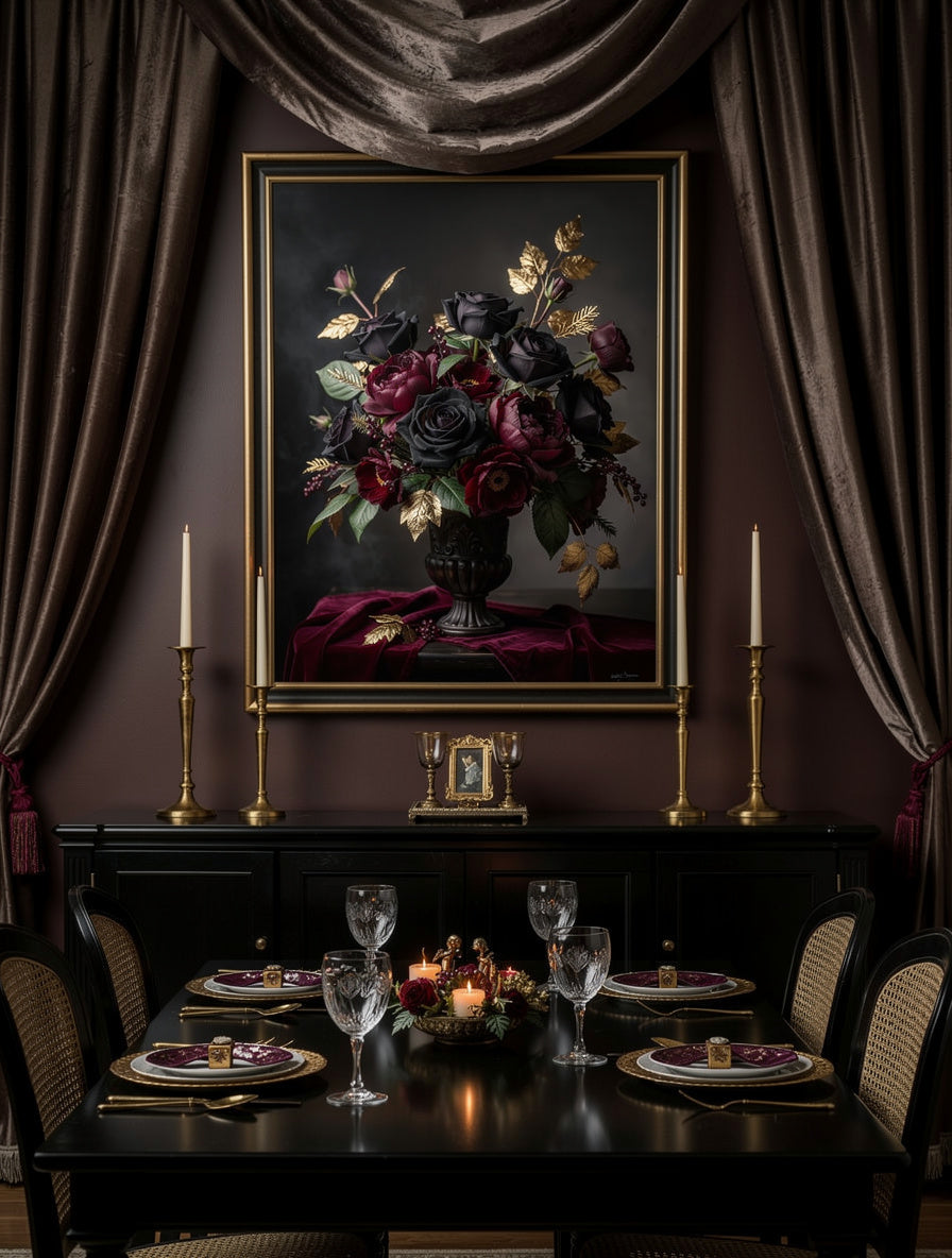 Velvet Midnight Garden Wall Art | Gothic Romance Canvas