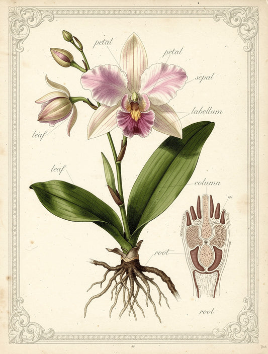 Victorian Botanical Orchid Anatomy Wall Art | Scientific