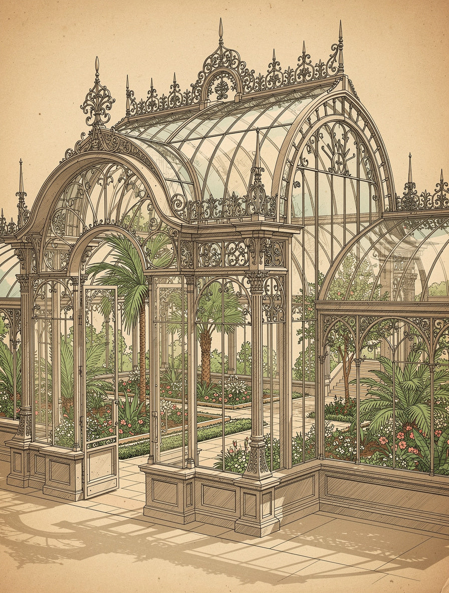 Victorian Greenhouse Blueprint Wall Art | Botanical