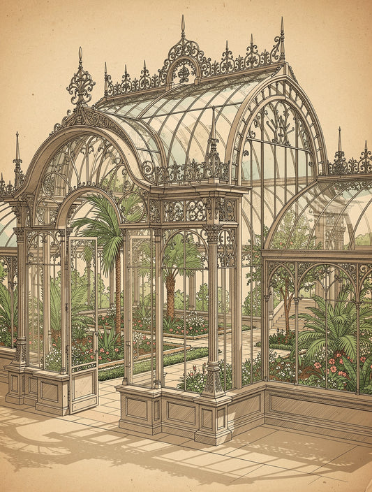 Victorian Greenhouse Blueprint Wall Art | Botanical